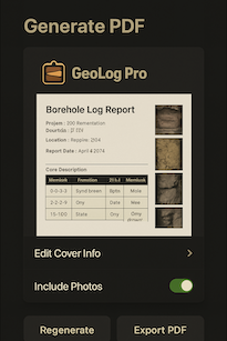 PDF generator screen with report preview